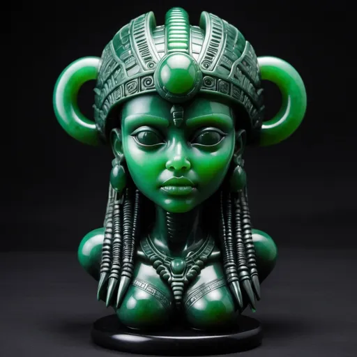 Prompt: Aztec H.R. Giger character jade jet dark