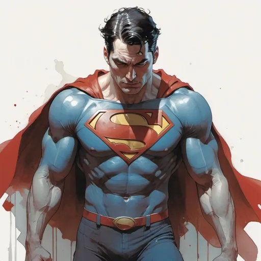Prompt: 
superman, Men's physique,  Style by Harrison Fisher and Brian Froud and Jeremy Mann and Alexandre Cabanel and Ralph Steadman and Tomer Hanuka 