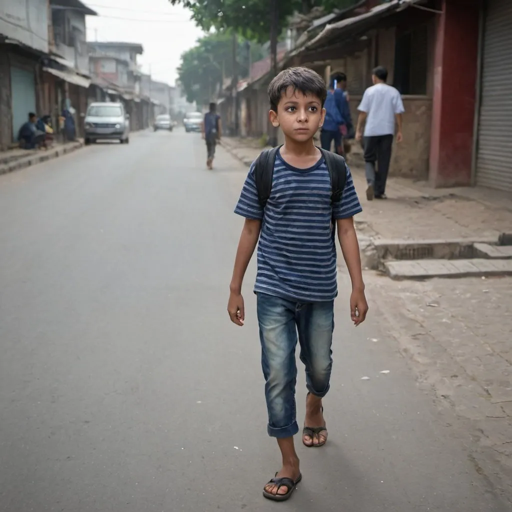 Prompt: A boy walking on the street