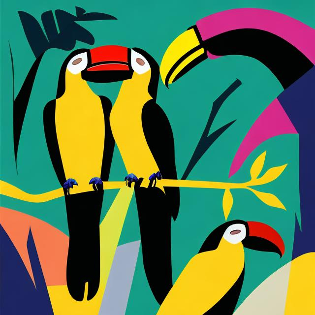 Prompt: Jazz album cover abstract with toucans

