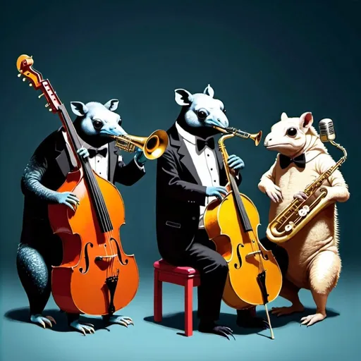 Prompt: Weird animals playing jazz instruments 
