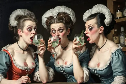 Prompt: Grotesque women drinking gin
