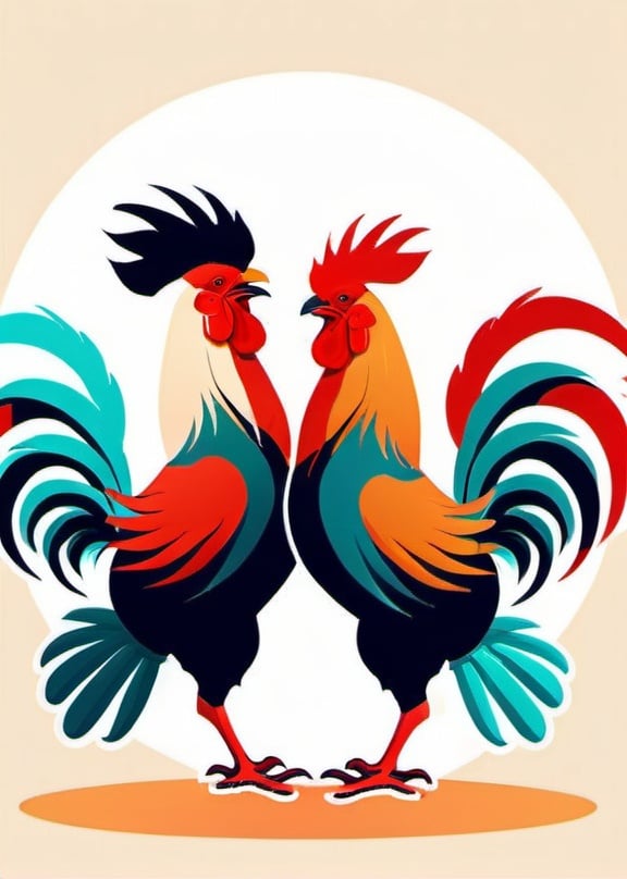 Prompt: Roosters fighting illustrative style 