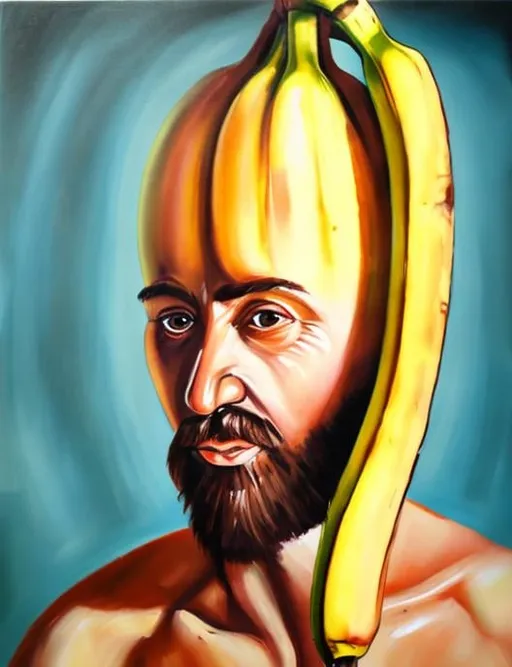 Prompt: Man with banana head oil painting

