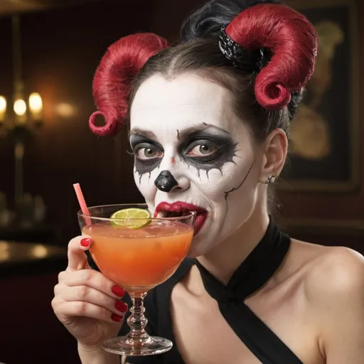 Prompt: Grotesque woman drinking cocktail