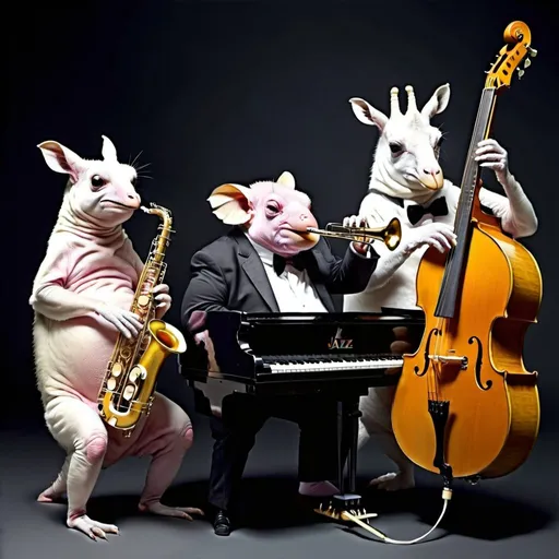 Prompt: Weird animals playing jazz instruments 