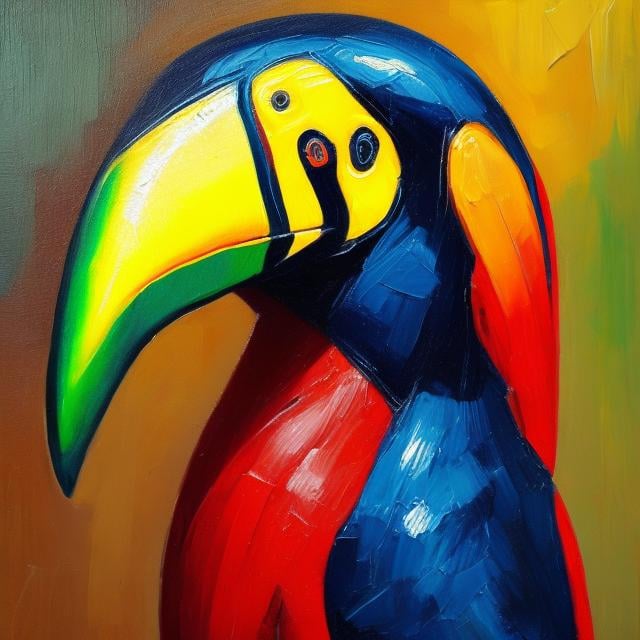 Prompt: Man with toucan head oil painting
