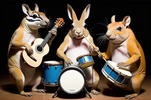 Prompt: Weird animals playing musical instruments 