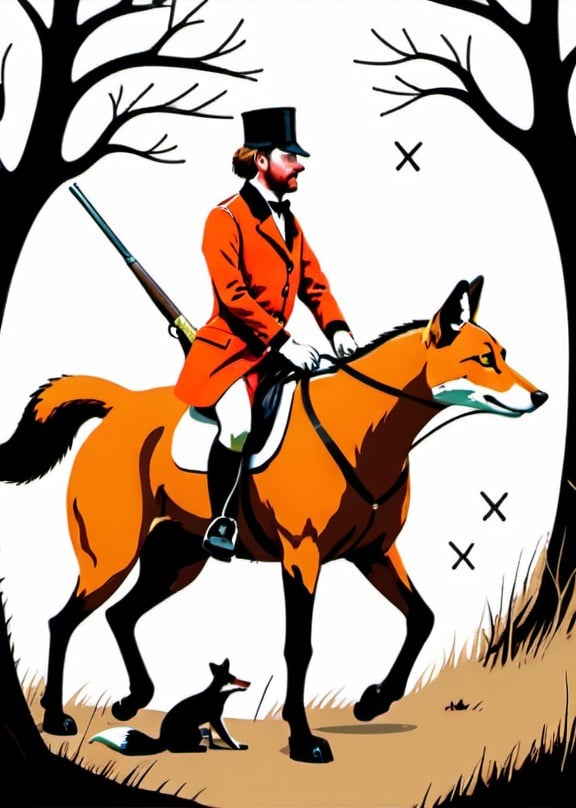 Prompt: Fox hunting
 illustrative style 