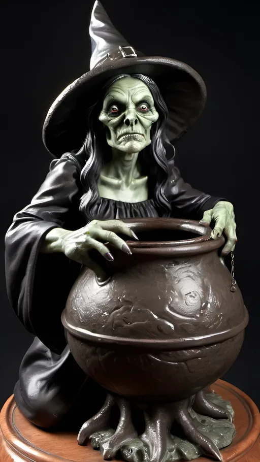 Prompt: Grotesque witch with cauldron 