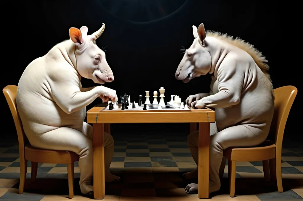 Prompt: Weird animals playing chess 