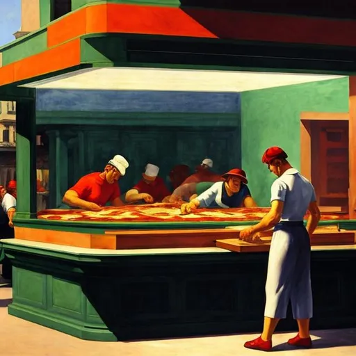 Prompt: Italian chef making pizza in style of edward hopper 