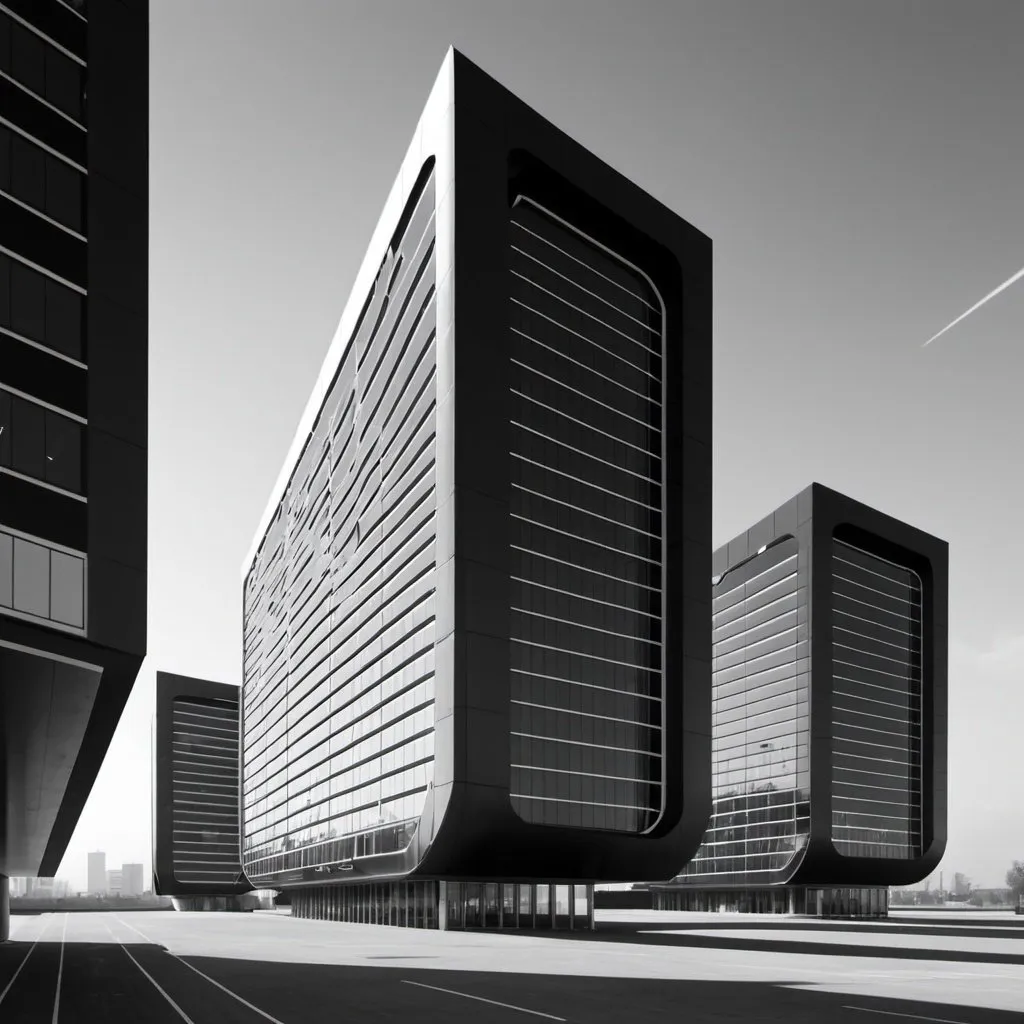 Prompt: Futuristic office block. UHD 4K. Black and white 