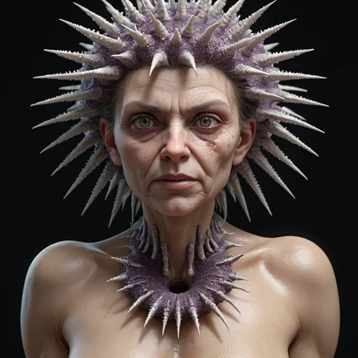 Prompt: Grotesque urchin woman. Full body. UHD. Photorealistic. 8K. Hyper detailed.