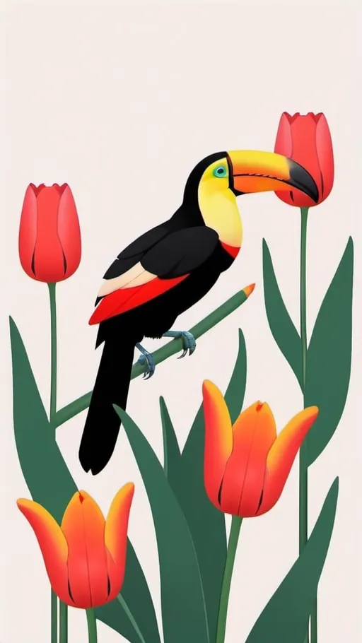 Prompt: Toucans and tulips. Minimalist 