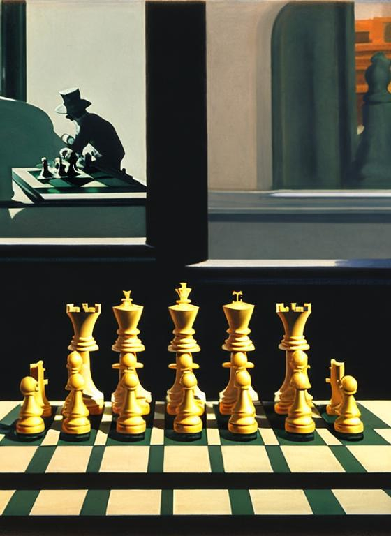 Prompt: Chess pieces in style of Edward hopper