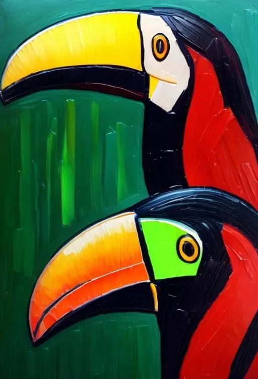 Prompt: Man with head of a toucan. Oil painting. 
