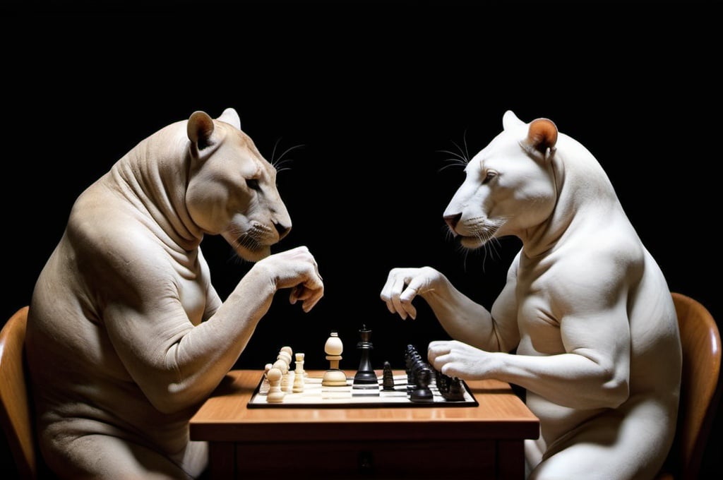 Prompt: Strange animals playing chess 