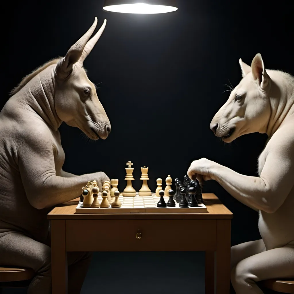 Prompt: Weird animals playing chess 