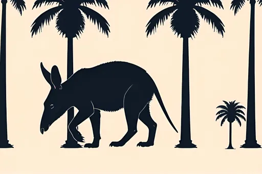 Prompt: Aardvark and palm trees minimalist style 