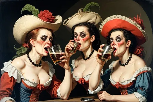 Prompt: grotesque women drinking rum