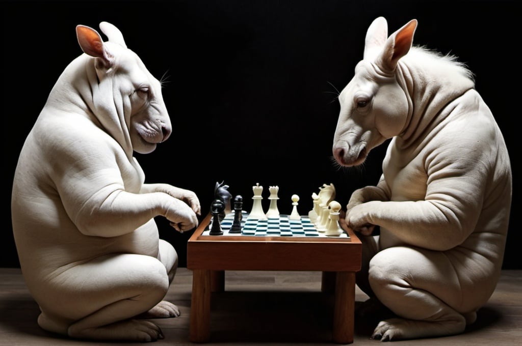 Prompt: Weird animals playing chess
