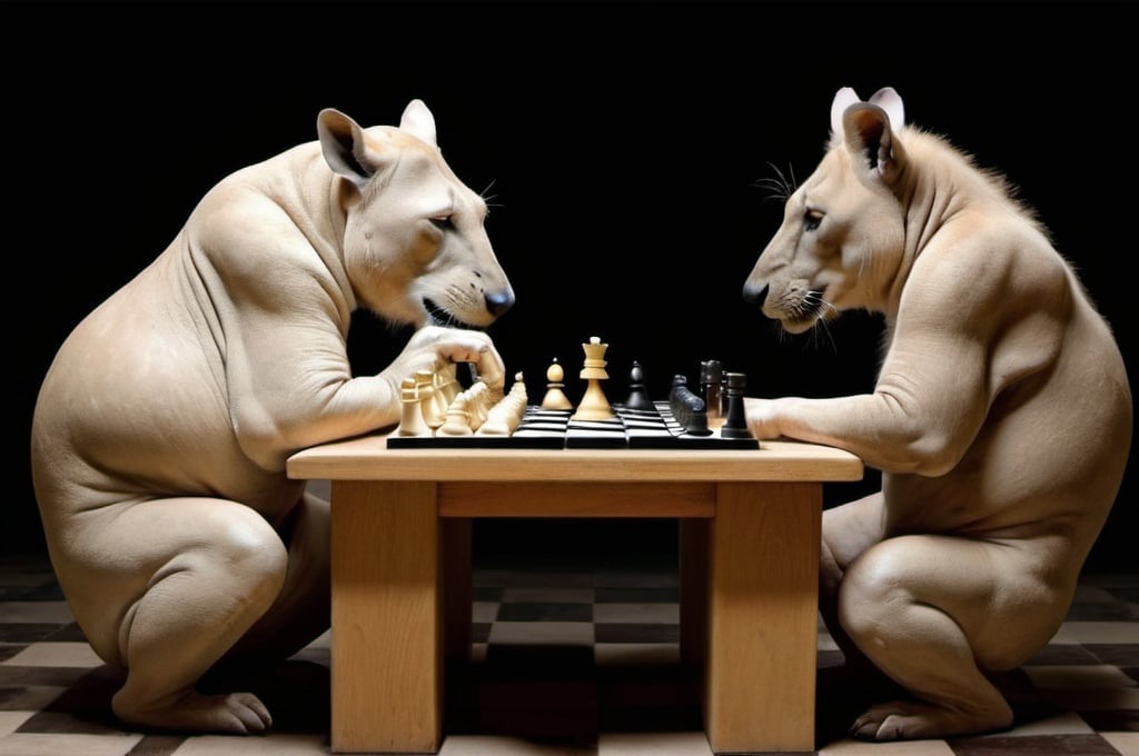 Prompt: Strange animals playing chess 