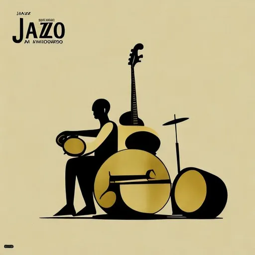 Prompt: jazz album cover with bamboo and instruments minimalist style
