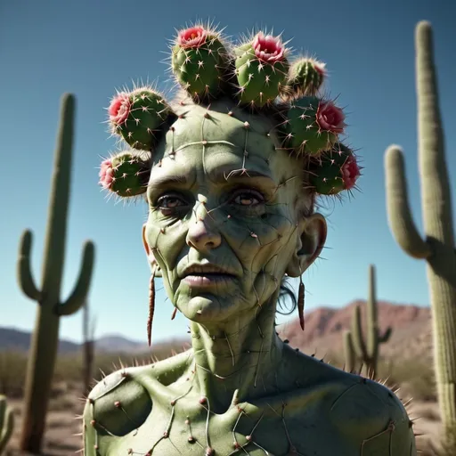 Prompt: Grotesque cactus woman. 8K. UHD. Photorealistic. Hyper detailed. 
