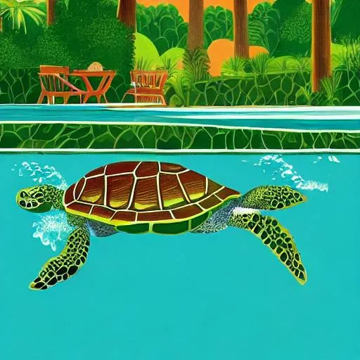 Prompt: turtles drinking cocktails in style of hockney




