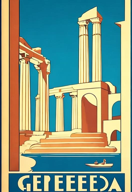 Prompt: Art deco travel poster Greece 

