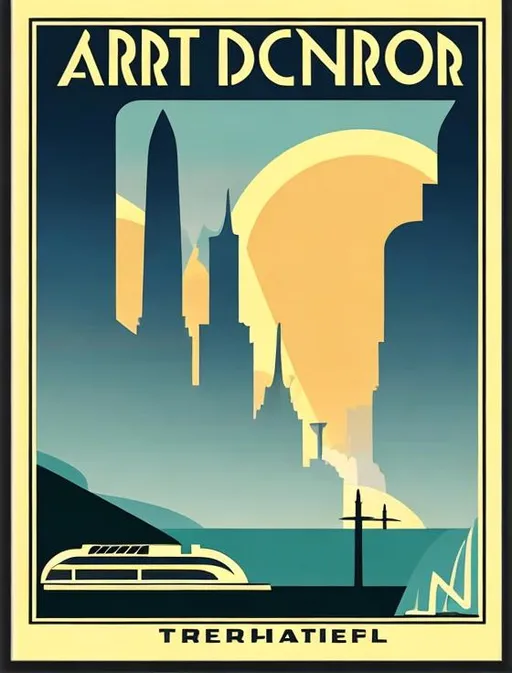 Prompt: Art deco travel poster with train

