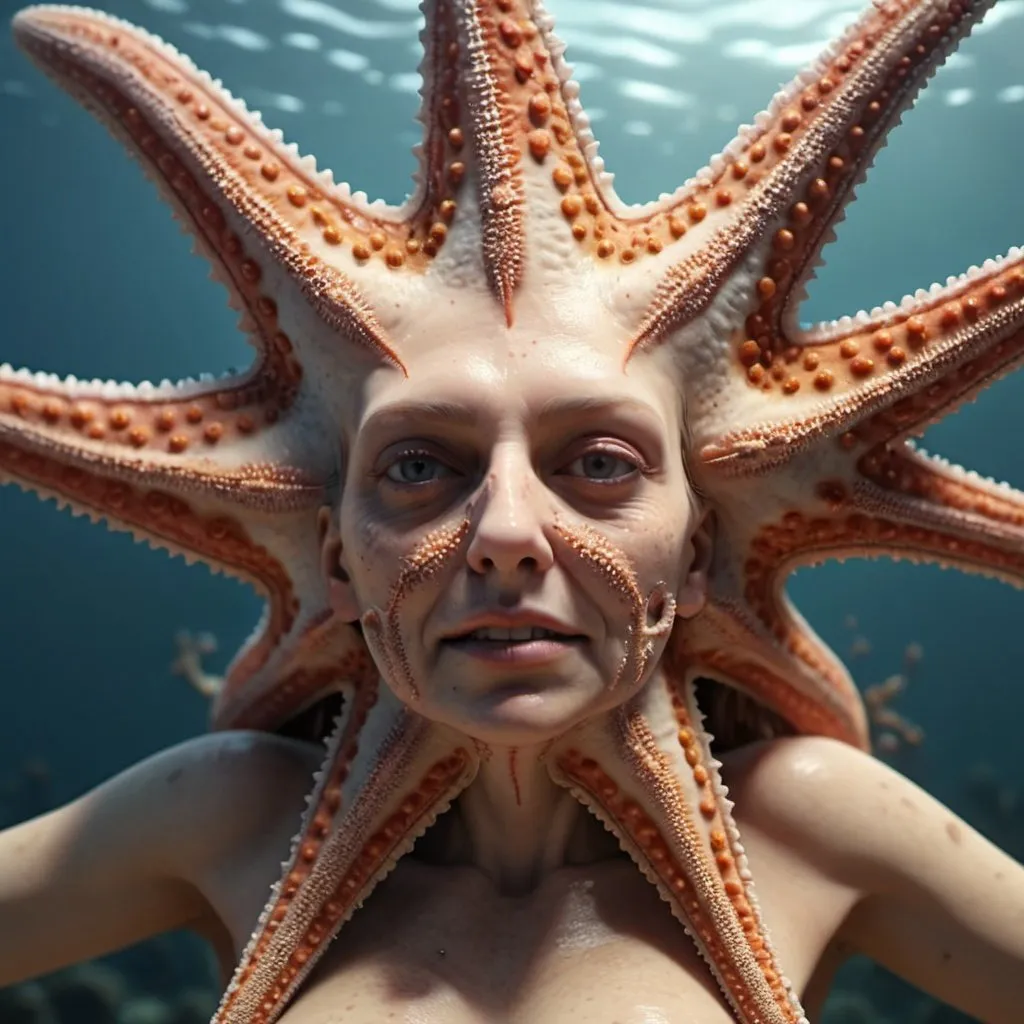 Prompt: Grotesque starfish woman. 8K. UHD. Photorealistic. Hyper detailed. 