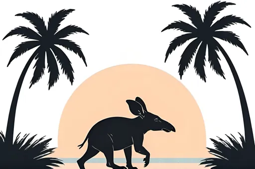 Prompt: Aardvark and palm trees minimalist style 