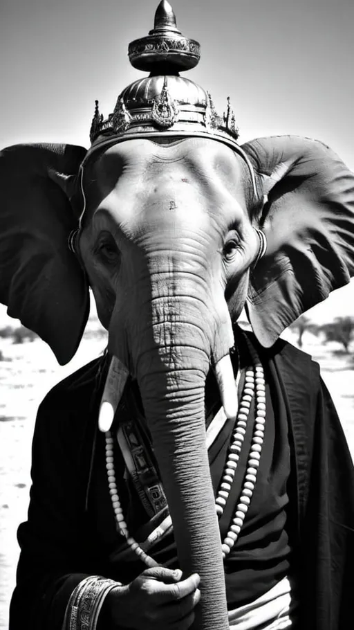 Prompt: Elephant priest. black and white 