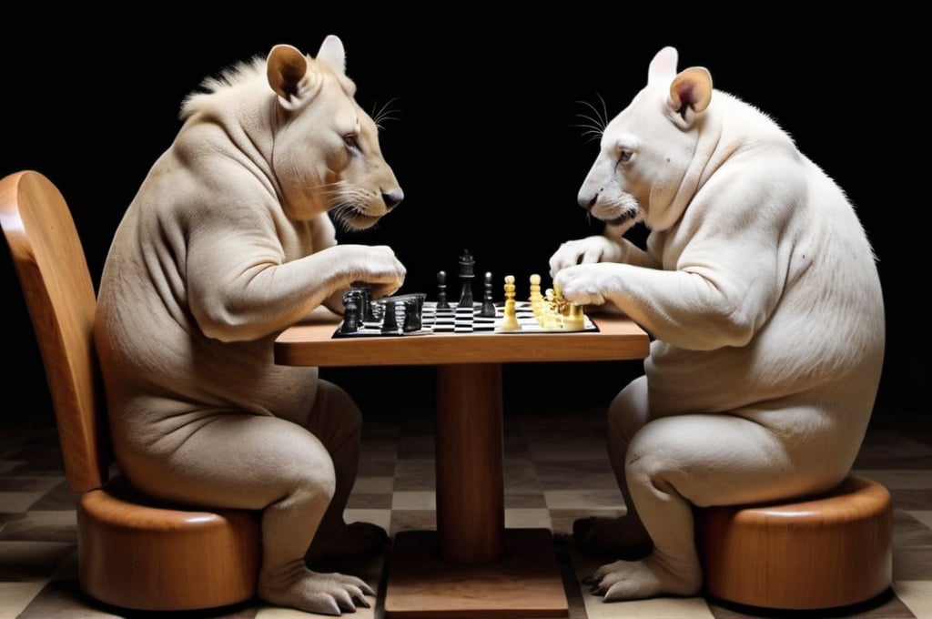 Prompt: Weird animals playing chess
