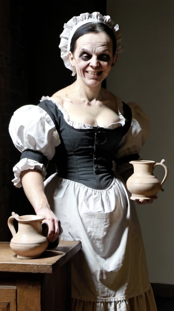 Prompt: grotesque maid with jug