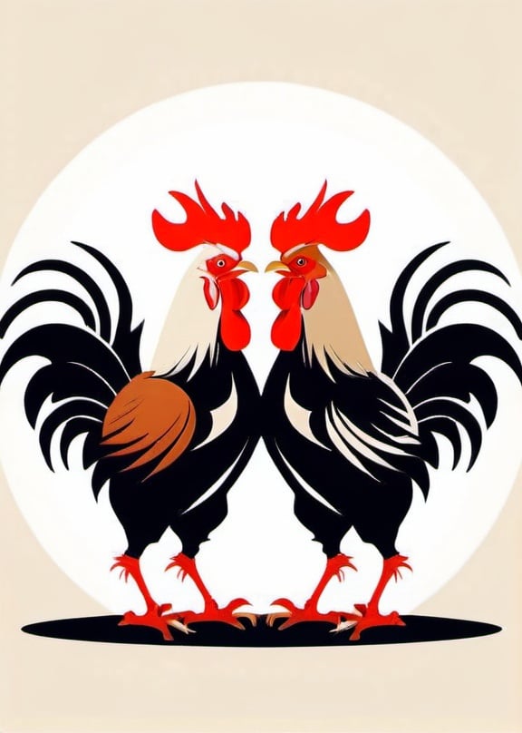 Prompt: Roosters fighting illustrative style 