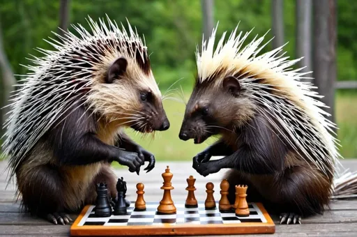 Prompt: Porcupines playing chess 