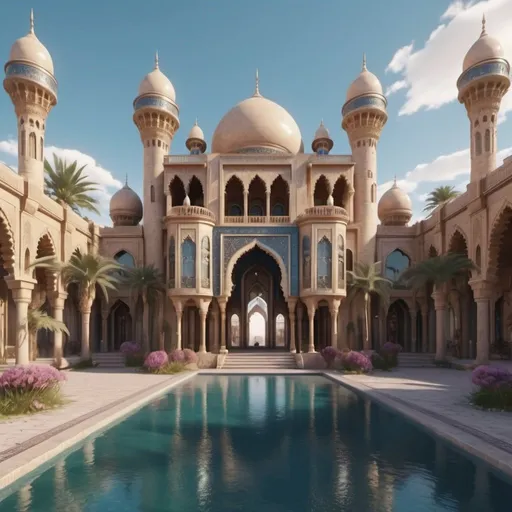 Prompt: Fantasy Arabian palace. Surrealism. 8K, UHD, Photorealistic. 
