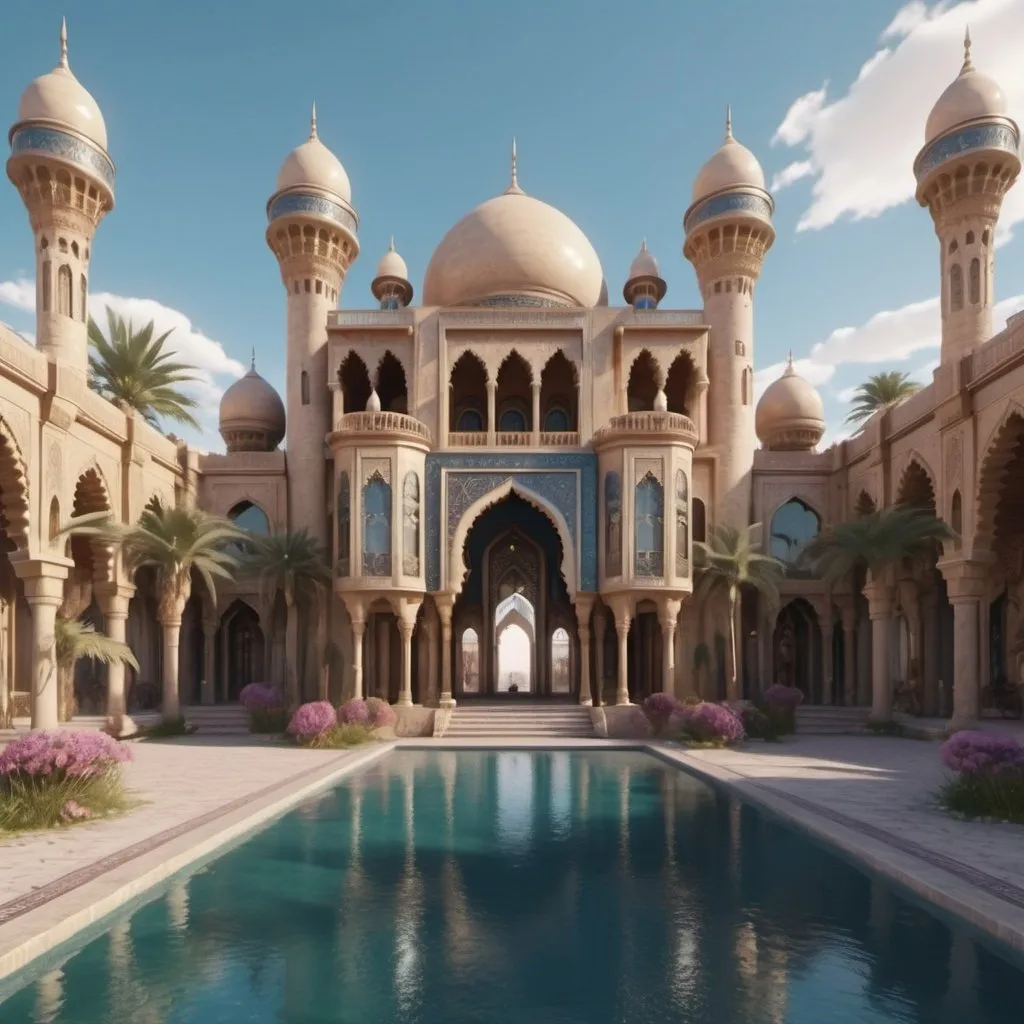 Prompt: Fantasy Arabian palace. Surrealism. 8K, UHD, Photorealistic. 