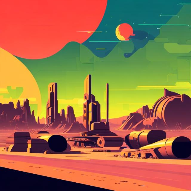 Prompt: Retro futurist landscape with vehicles