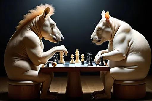 Prompt: Weird animals playing chess 