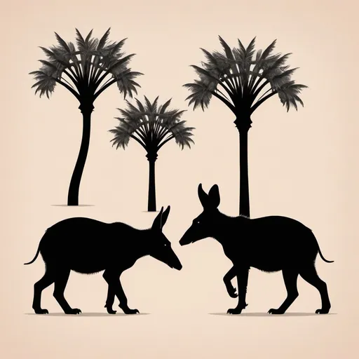 Prompt: Aardvark and pam trees minimalist style 