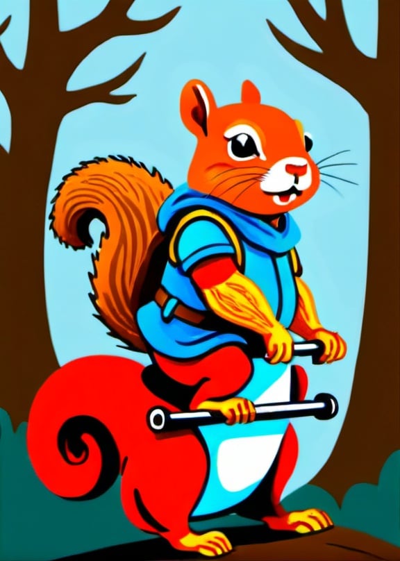 Prompt: Dwarf riding a squirrel illustrative style 