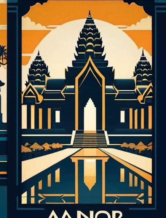 Prompt: Travel poster Ankor Wat art deco style