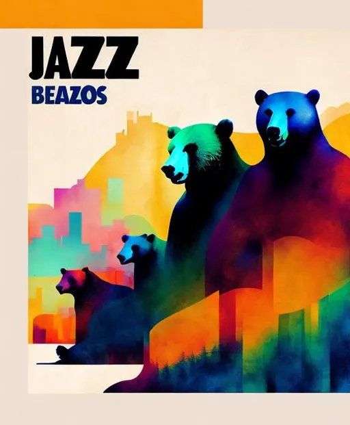Prompt: Jazz album cover with bears colourful

