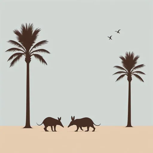 Prompt: Aardvark and pam trees minimalist style 