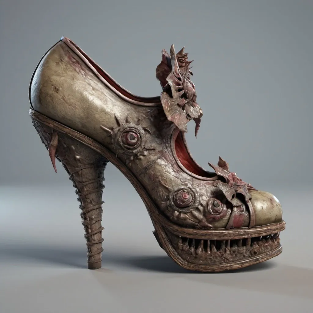 Prompt: Grotesque shoe woman. 8K. UHD. Photorealistic. Hyper detailed. 