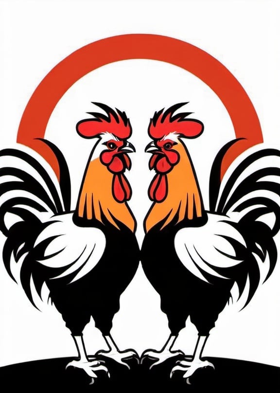 Prompt: Roosters fighting illustrative style 